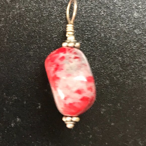 Red and Grey Stone and Silver Pendant - Picture 2 of 9